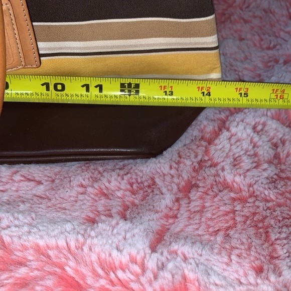 Vintage Rare Coach Leather Canvas Striped Brown Yellow & Tan Satchel Bag - Picture 11 of 14